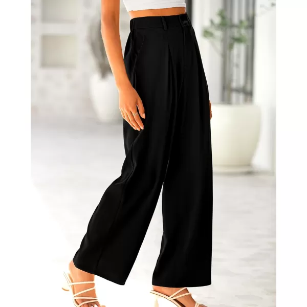 imageBTFBM Women High Waist Casual Wide Leg Long Palazzo Pants Button Down Loose Business Work Office Trousers with PocketsSolid Black