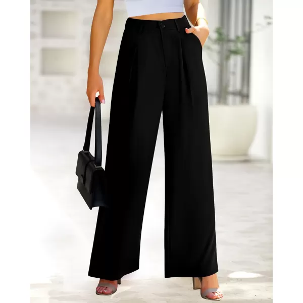 imageBTFBM Women High Waist Casual Wide Leg Long Palazzo Pants Button Down Loose Business Work Office Trousers with PocketsSolid Black