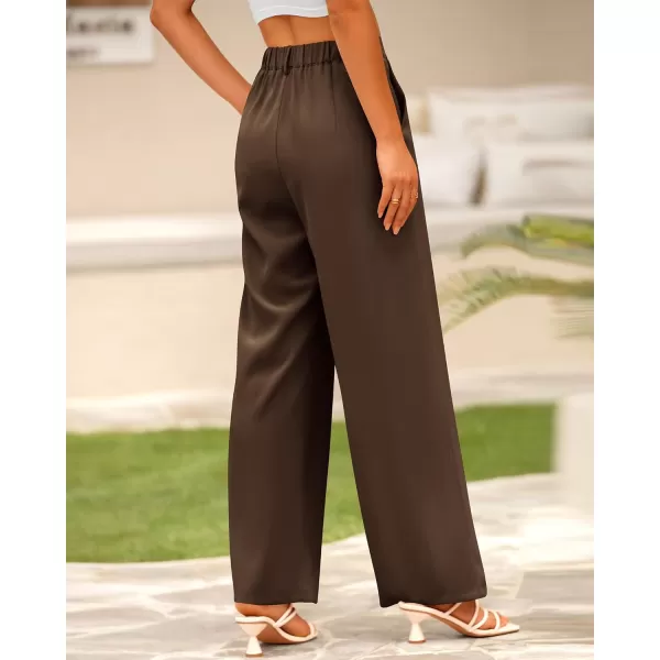 imageBTFBM Women High Waist Casual Wide Leg Long Palazzo Pants Button Down Loose Business Work Office Trousers with PocketsSolid Coffee