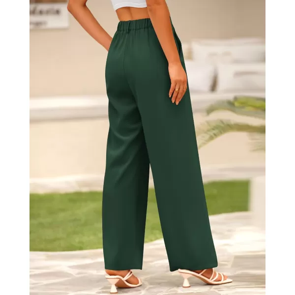imageBTFBM Women High Waist Casual Wide Leg Long Palazzo Pants Button Down Loose Business Work Office Trousers with PocketsSolid Dark Green