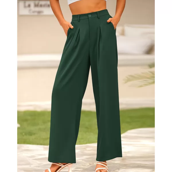 imageBTFBM Women High Waist Casual Wide Leg Long Palazzo Pants Button Down Loose Business Work Office Trousers with PocketsSolid Dark Green