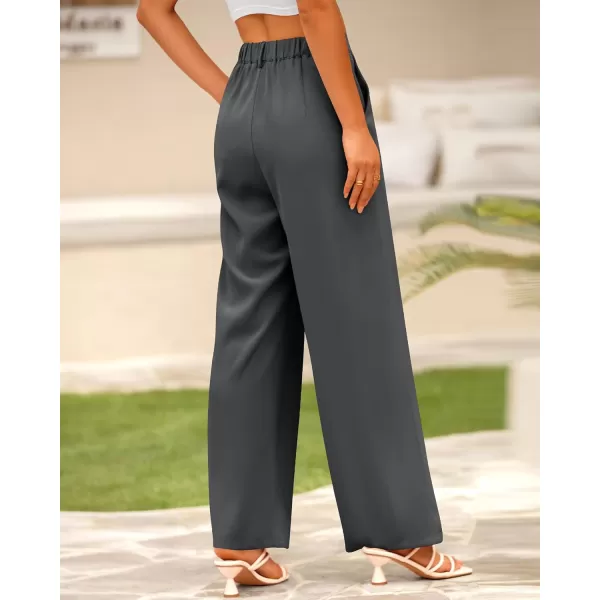 imageBTFBM Women High Waist Casual Wide Leg Long Palazzo Pants Button Down Loose Business Work Office Trousers with PocketsSolid Dark Grey