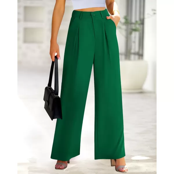 imageBTFBM Women High Waist Casual Wide Leg Long Palazzo Pants Button Down Loose Business Work Office Trousers with PocketsSolid Green