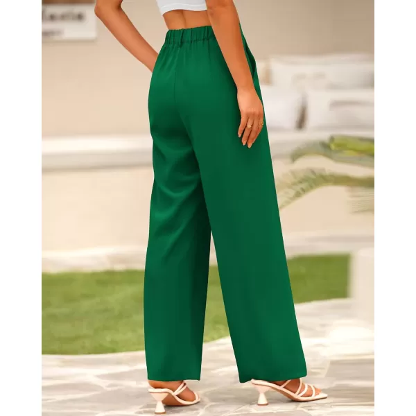imageBTFBM Women High Waist Casual Wide Leg Long Palazzo Pants Button Down Loose Business Work Office Trousers with PocketsSolid Green