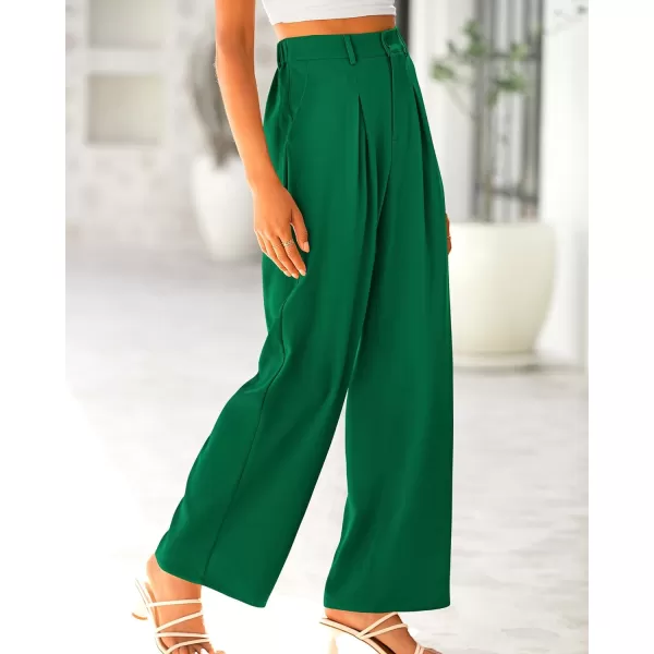 imageBTFBM Women High Waist Casual Wide Leg Long Palazzo Pants Button Down Loose Business Work Office Trousers with PocketsSolid Green