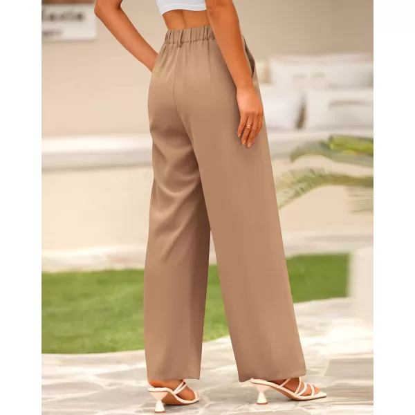 imageBTFBM Women High Waist Casual Wide Leg Long Palazzo Pants Button Down Loose Business Work Office Trousers with PocketsSolid Khaki