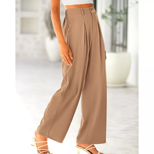 imageBTFBM Women High Waist Casual Wide Leg Long Palazzo Pants Button Down Loose Business Work Office Trousers with PocketsSolid Khaki