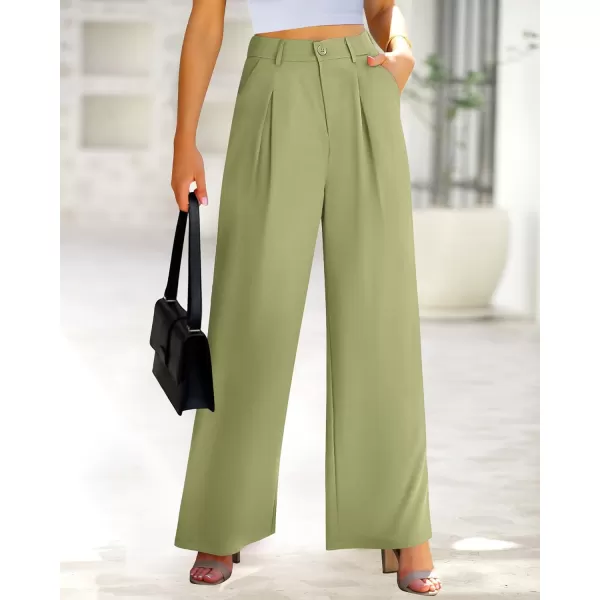 imageBTFBM Women High Waist Casual Wide Leg Long Palazzo Pants Button Down Loose Business Work Office Trousers with PocketsSolid Light Green