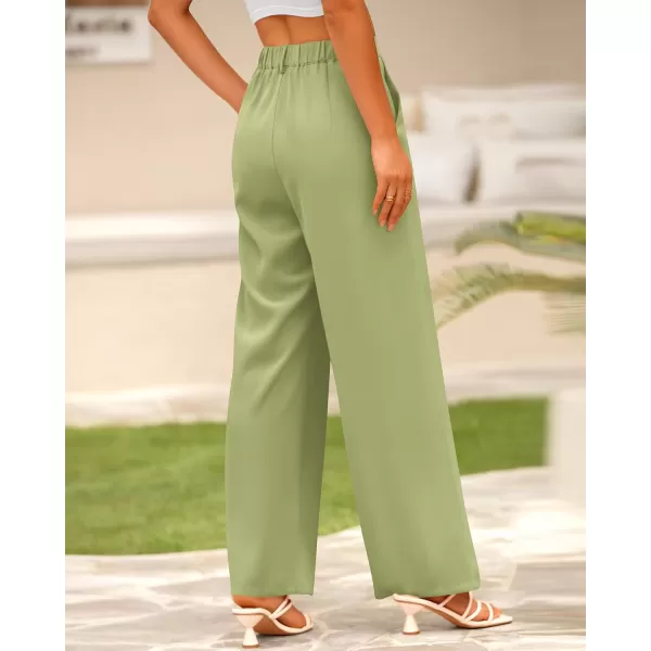 imageBTFBM Women High Waist Casual Wide Leg Long Palazzo Pants Button Down Loose Business Work Office Trousers with PocketsSolid Light Green