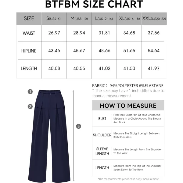 imageBTFBM Women High Waist Casual Wide Leg Long Palazzo Pants Button Down Loose Business Work Office Trousers with PocketsSolid Navy