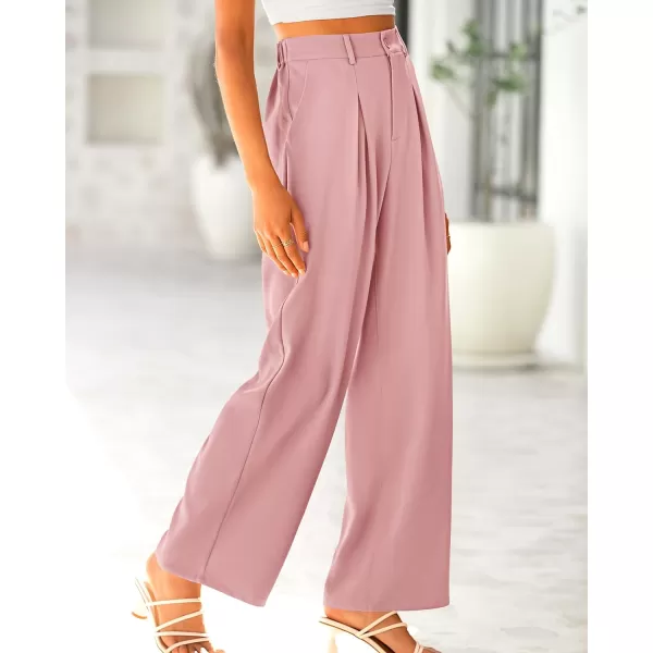 imageBTFBM Women High Waist Casual Wide Leg Long Palazzo Pants Button Down Loose Business Work Office Trousers with PocketsSolid Pink