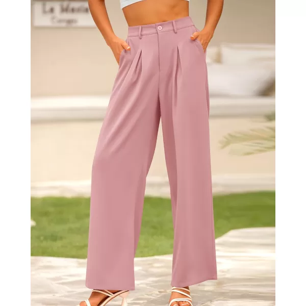 imageBTFBM Women High Waist Casual Wide Leg Long Palazzo Pants Button Down Loose Business Work Office Trousers with PocketsSolid Pink