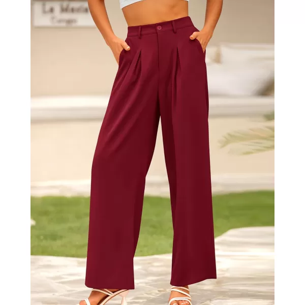 imageBTFBM Women High Waist Casual Wide Leg Long Palazzo Pants Button Down Loose Business Work Office Trousers with PocketsSolid Wine Red