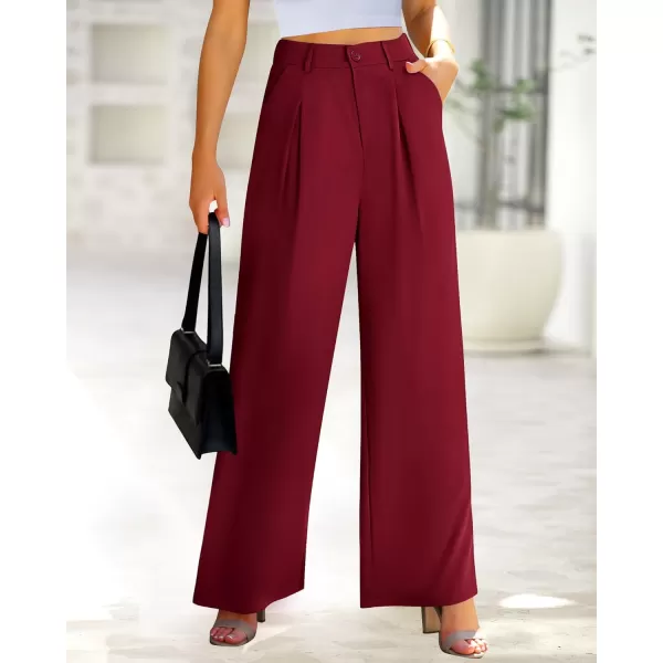 imageBTFBM Women High Waist Casual Wide Leg Long Palazzo Pants Button Down Loose Business Work Office Trousers with PocketsSolid Wine Red