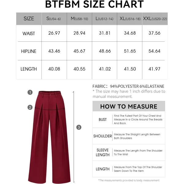 imageBTFBM Women High Waist Casual Wide Leg Long Palazzo Pants Button Down Loose Business Work Office Trousers with PocketsSolid Wine Red