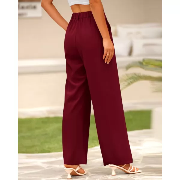 imageBTFBM Women High Waist Casual Wide Leg Long Palazzo Pants Button Down Loose Business Work Office Trousers with PocketsSolid Wine Red