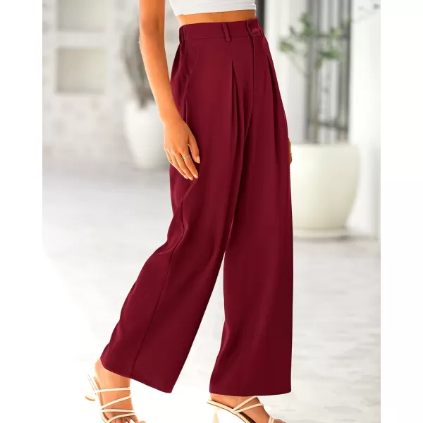 imageBTFBM Women High Waist Casual Wide Leg Long Palazzo Pants Button Down Loose Business Work Office Trousers with PocketsSolid Wine Red