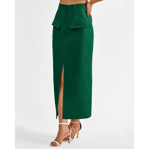 imageBTFBM Women High Waisted Maxi Skirt Trendy Summer Slim Business Casual Dresses Decorative Pocket Long Skirts with SlitSolid Dark Green