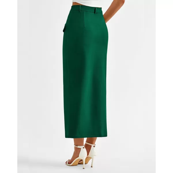 imageBTFBM Women High Waisted Maxi Skirt Trendy Summer Slim Business Casual Dresses Decorative Pocket Long Skirts with SlitSolid Dark Green