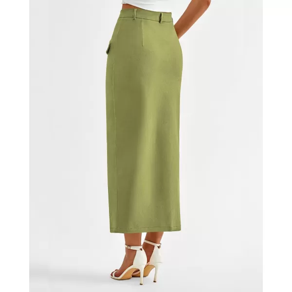 imageBTFBM Women High Waisted Maxi Skirt Trendy Summer Slim Business Casual Dresses Decorative Pocket Long Skirts with SlitSolid Grass Green