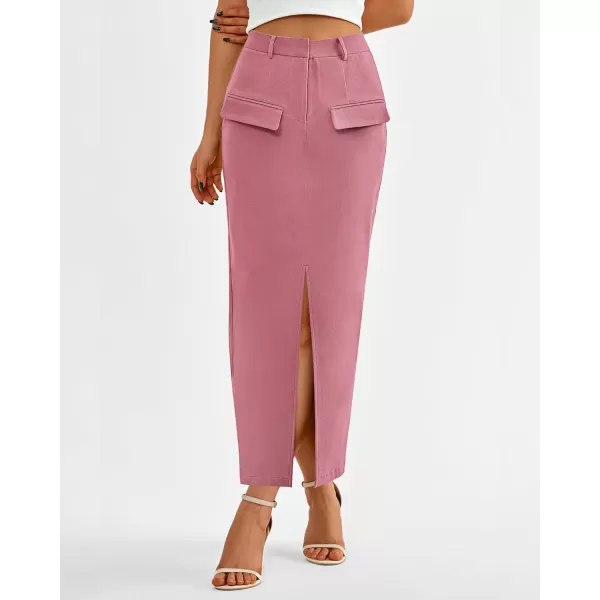 imageBTFBM Women High Waisted Maxi Skirt Trendy Summer Slim Business Casual Dresses Decorative Pocket Long Skirts with SlitSolid Pink