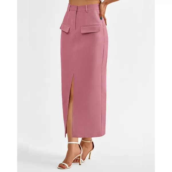 imageBTFBM Women High Waisted Maxi Skirt Trendy Summer Slim Business Casual Dresses Decorative Pocket Long Skirts with SlitSolid Pink