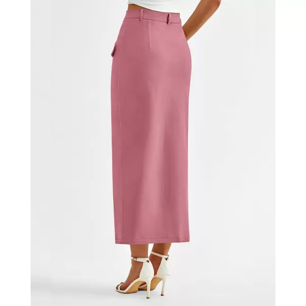 imageBTFBM Women High Waisted Maxi Skirt Trendy Summer Slim Business Casual Dresses Decorative Pocket Long Skirts with SlitSolid Pink