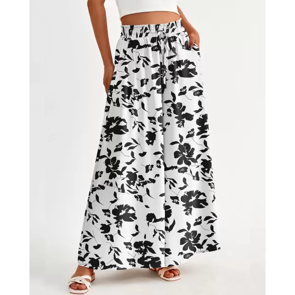 imageBTFBM Women High Waisted Wide Leg Pants Summer Casual Flowy Lounge Palazzo Pants Floral Solid Beach Trousers with PocketPrint Black