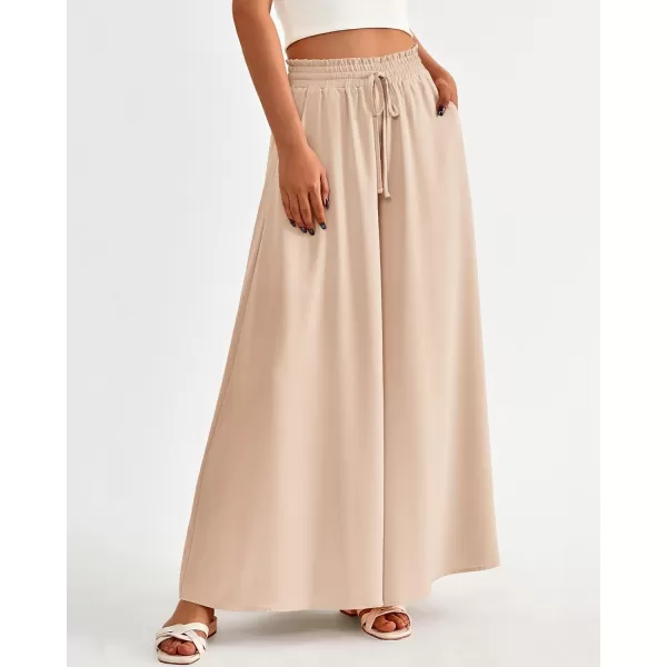 imageBTFBM Women High Waisted Wide Leg Pants Summer Casual Flowy Lounge Palazzo Pants Floral Solid Beach Trousers with PocketSolid Beige
