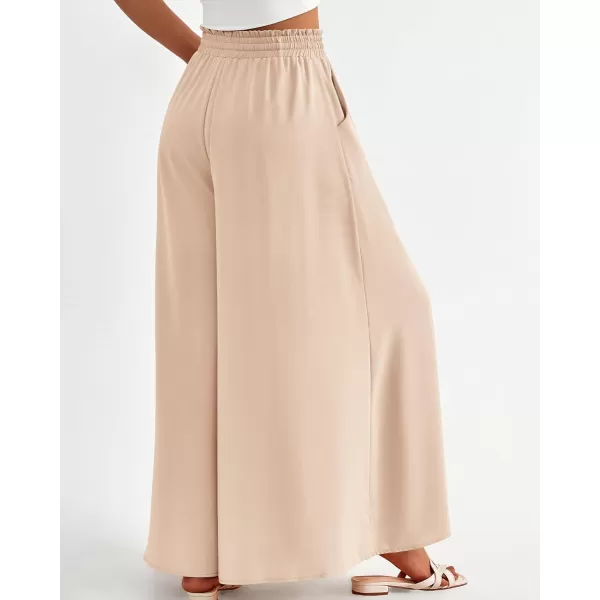 imageBTFBM Women High Waisted Wide Leg Pants Summer Casual Flowy Lounge Palazzo Pants Floral Solid Beach Trousers with PocketSolid Beige