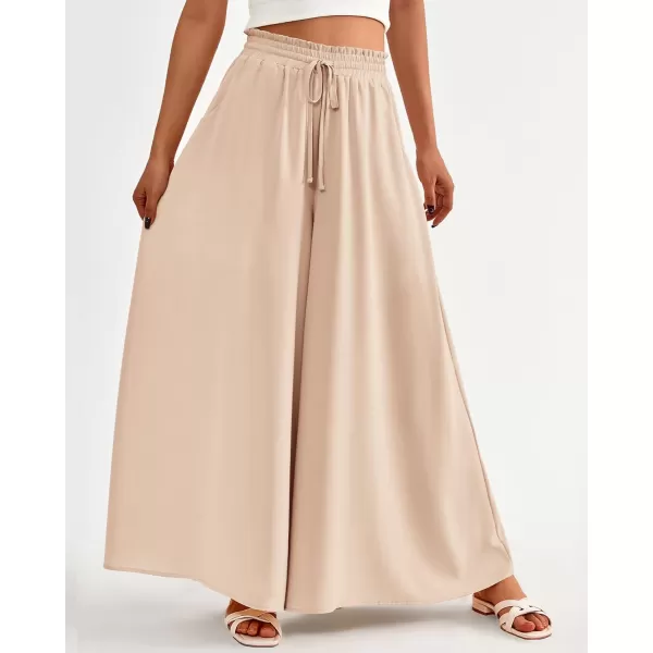imageBTFBM Women High Waisted Wide Leg Pants Summer Casual Flowy Lounge Palazzo Pants Floral Solid Beach Trousers with PocketSolid Beige