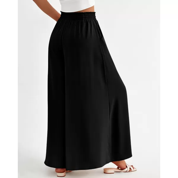 imageBTFBM Women High Waisted Wide Leg Pants Summer Casual Flowy Lounge Palazzo Pants Floral Solid Beach Trousers with PocketSolid Black
