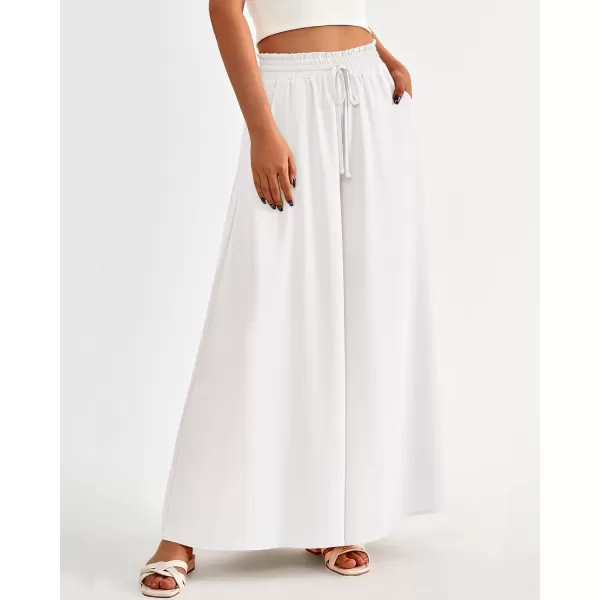 imageBTFBM Women High Waisted Wide Leg Pants Summer Casual Flowy Lounge Palazzo Pants Floral Solid Beach Trousers with PocketSolid White
