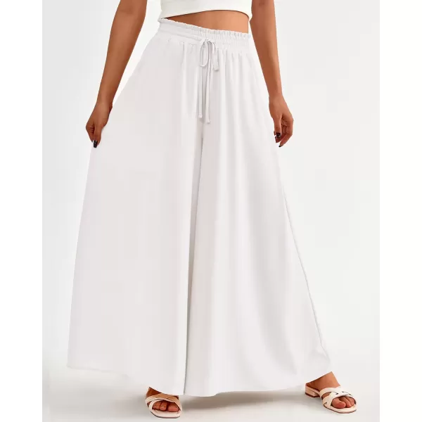 imageBTFBM Women High Waisted Wide Leg Pants Summer Casual Flowy Lounge Palazzo Pants Floral Solid Beach Trousers with PocketSolid White