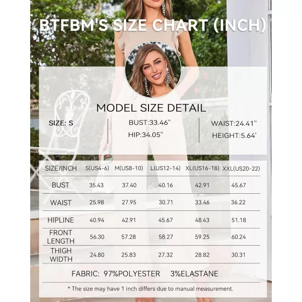 imageBTFBM Women Jumpsuits Crew Neck Ruffle Cap Sleeve Belted High Waist Wide Leg Romper with Pockets One Piece Casual OutfitsSolid Apricot