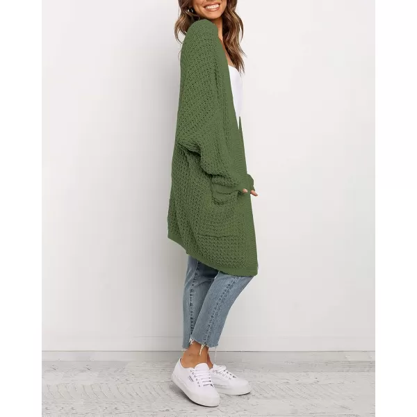 imageBTFBM Women Long Sleeve Open Front Plain Knit Cardigan Fashion Color Block Striped Slouchy Loose Pockets Sweater OutwearArmy Green