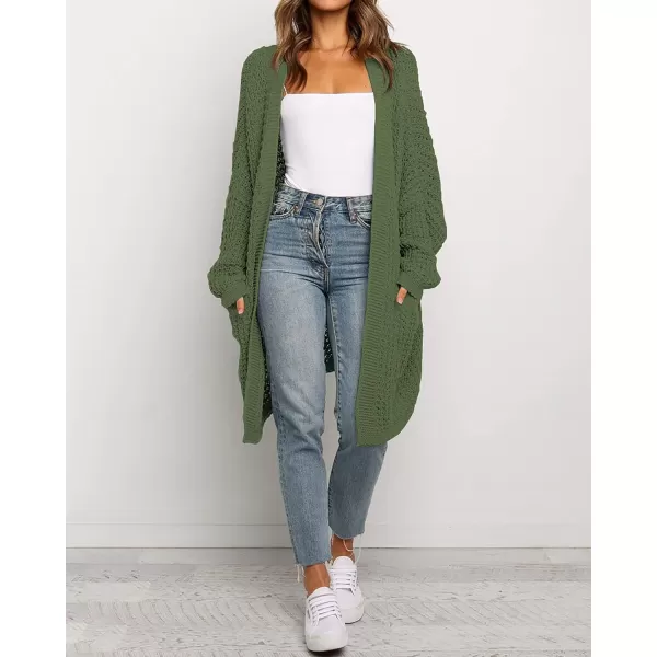 imageBTFBM Women Long Sleeve Open Front Plain Knit Cardigan Fashion Color Block Striped Slouchy Loose Pockets Sweater OutwearArmy Green