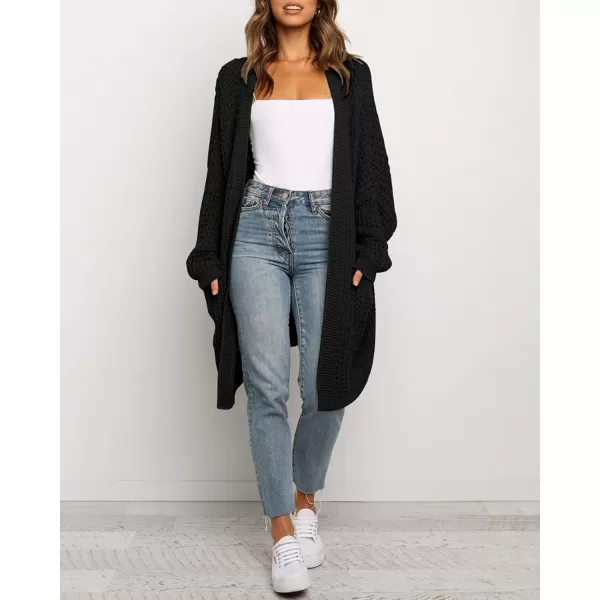 imageBTFBM Women Long Sleeve Open Front Plain Knit Cardigan Fashion Color Block Striped Slouchy Loose Pockets Sweater OutwearBlack