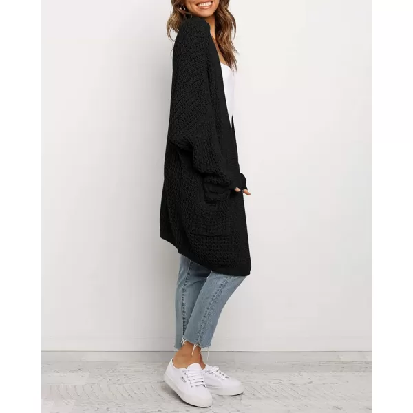 imageBTFBM Women Long Sleeve Open Front Plain Knit Cardigan Fashion Color Block Striped Slouchy Loose Pockets Sweater OutwearBlack