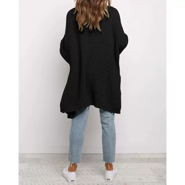 imageBTFBM Women Long Sleeve Open Front Plain Knit Cardigan Fashion Color Block Striped Slouchy Loose Pockets Sweater OutwearBlack