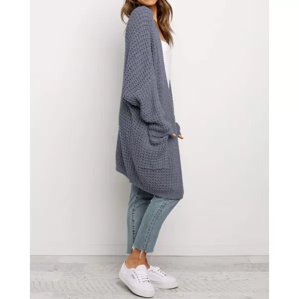 imageBTFBM Women Long Sleeve Open Front Plain Knit Cardigan Fashion Color Block Striped Slouchy Loose Pockets Sweater OutwearDark Grey