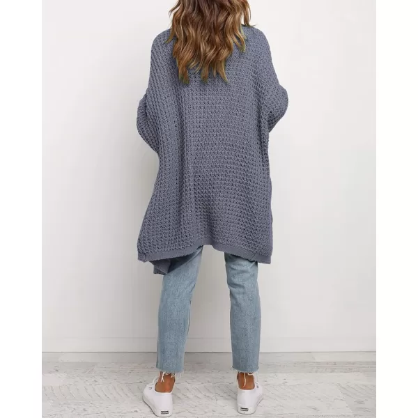 imageBTFBM Women Long Sleeve Open Front Plain Knit Cardigan Fashion Color Block Striped Slouchy Loose Pockets Sweater OutwearDark Grey