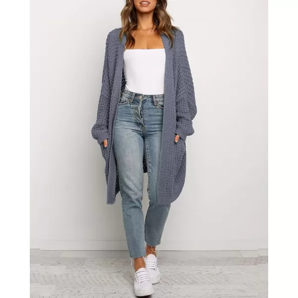 imageBTFBM Women Long Sleeve Open Front Plain Knit Cardigan Fashion Color Block Striped Slouchy Loose Pockets Sweater OutwearDark Grey