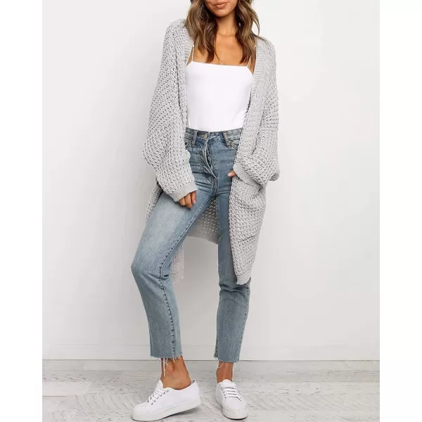 imageBTFBM Women Long Sleeve Open Front Plain Knit Cardigan Fashion Color Block Striped Slouchy Loose Pockets Sweater OutwearGrey