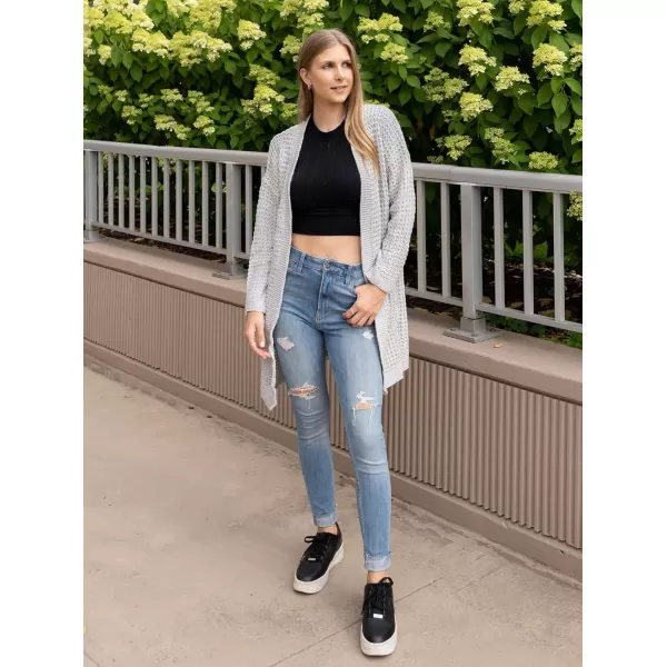 imageBTFBM Women Long Sleeve Open Front Plain Knit Cardigan Fashion Color Block Striped Slouchy Loose Pockets Sweater OutwearGrey