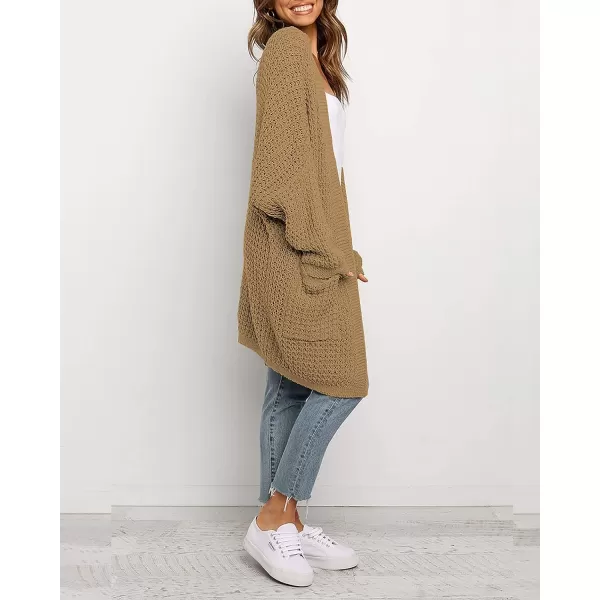 imageBTFBM Women Long Sleeve Open Front Plain Knit Cardigan Fashion Color Block Striped Slouchy Loose Pockets Sweater OutwearKhaki