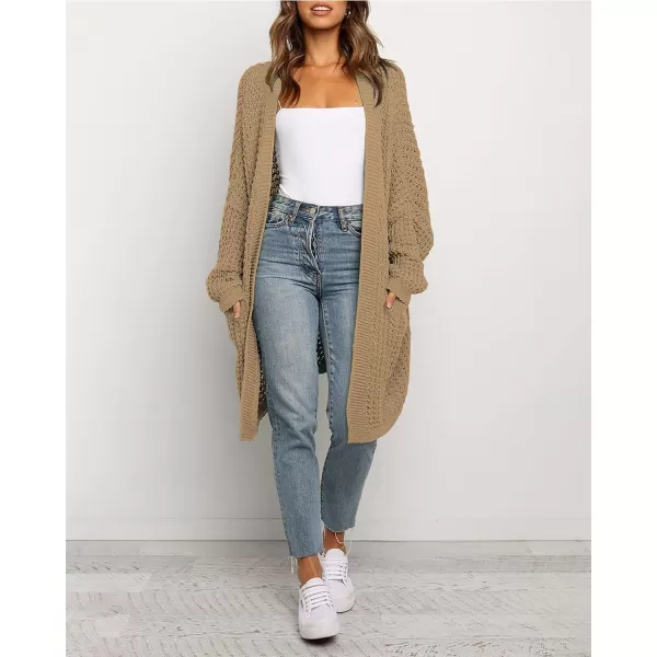 imageBTFBM Women Long Sleeve Open Front Plain Knit Cardigan Fashion Color Block Striped Slouchy Loose Pockets Sweater OutwearKhaki