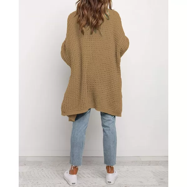 imageBTFBM Women Long Sleeve Open Front Plain Knit Cardigan Fashion Color Block Striped Slouchy Loose Pockets Sweater OutwearKhaki