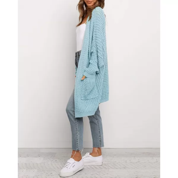 imageBTFBM Women Long Sleeve Open Front Plain Knit Cardigan Fashion Color Block Striped Slouchy Loose Pockets Sweater OutwearLight Blue