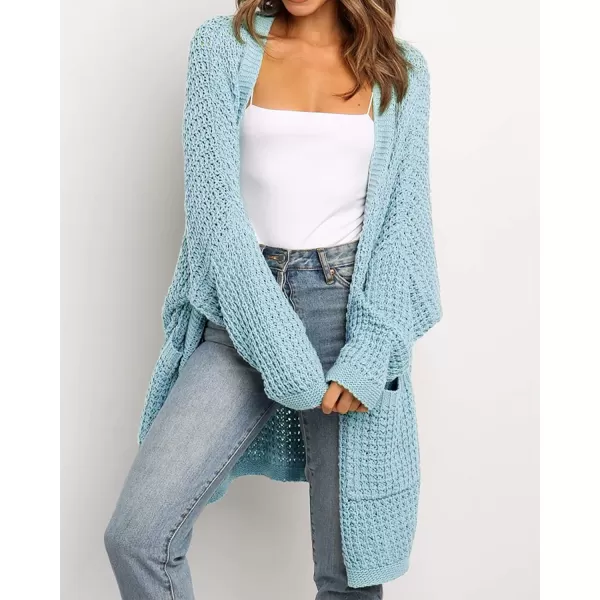 imageBTFBM Women Long Sleeve Open Front Plain Knit Cardigan Fashion Color Block Striped Slouchy Loose Pockets Sweater OutwearLight Blue